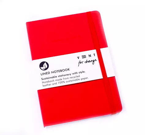 VENT Recycled Leather A5 Lined Notebook - Red cover